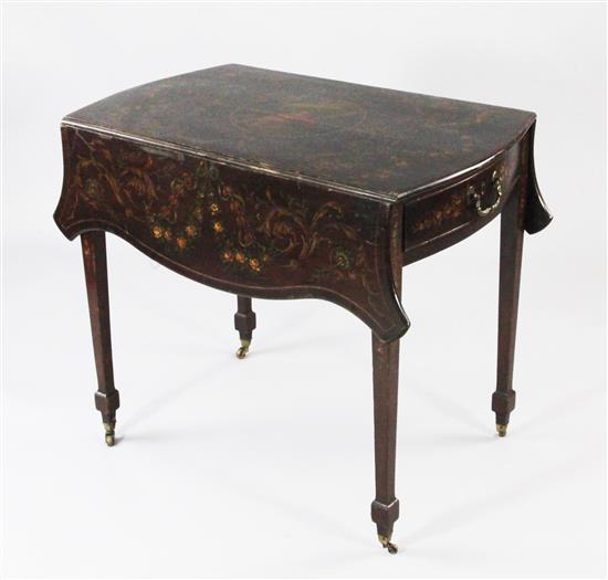 A George III painted mahogany butterfly wing Pembroke table, extended W.3ft 7in.